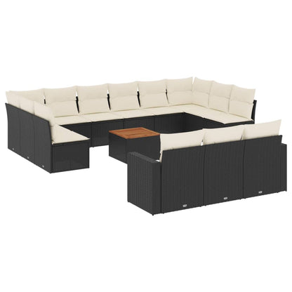 Set Divani da Giardino 14pz con Cuscini in Polyrattan Nero | homemem39