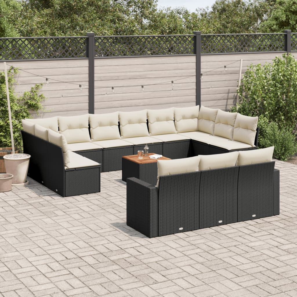 Set Divani da Giardino 14pz con Cuscini in Polyrattan Nero | homemem39