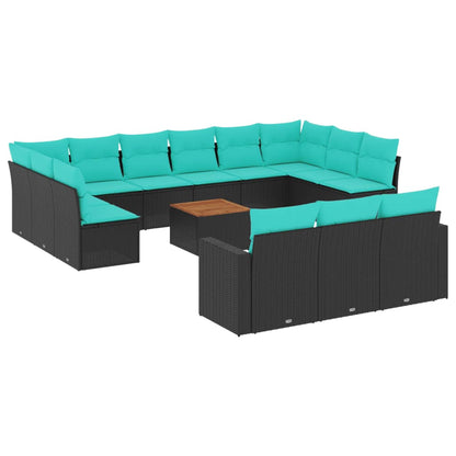 Set Divani da Giardino 14pz con Cuscini in Polyrattan Nero | homemem39
