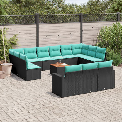 Set Divani da Giardino 14pz con Cuscini in Polyrattan Nero | homemem39