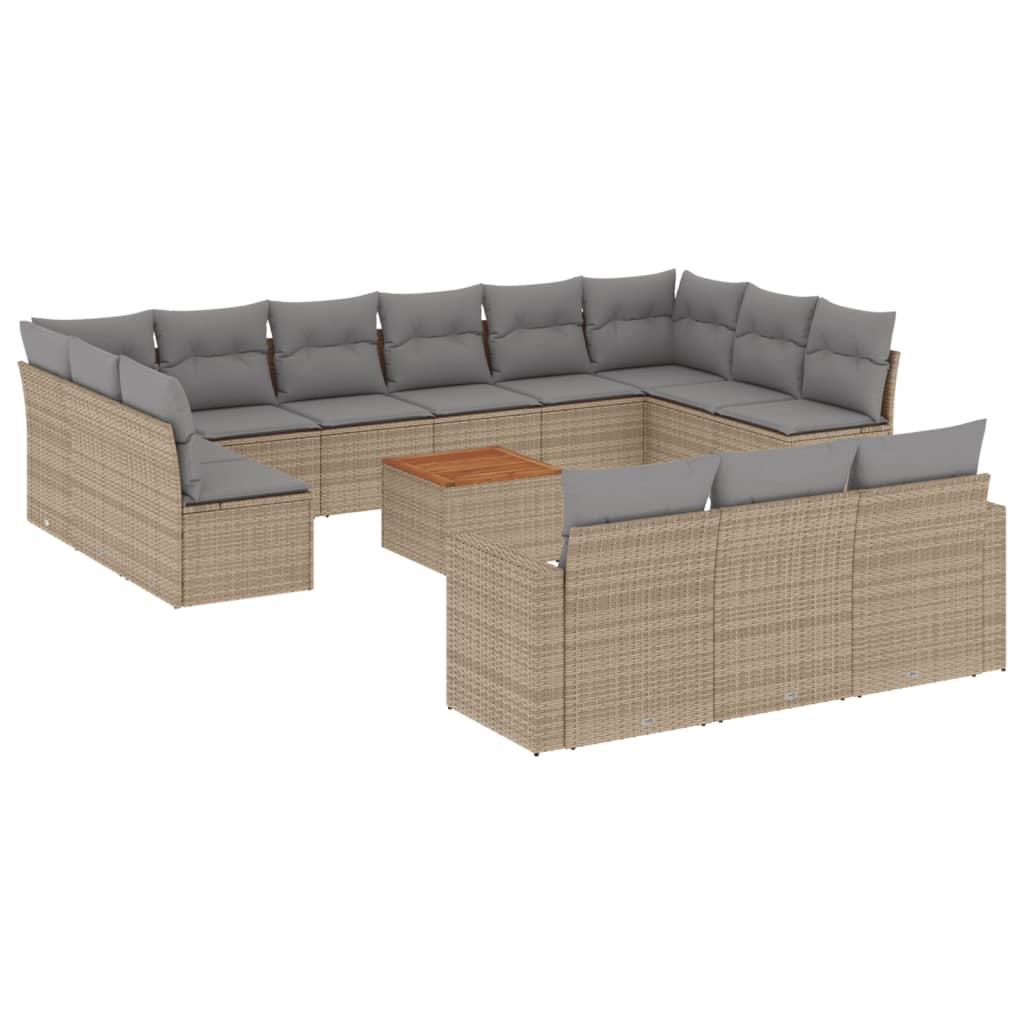 Set Divano da Giardino 14 pz con Cuscini Beige Misto Polyrattan - homemem39