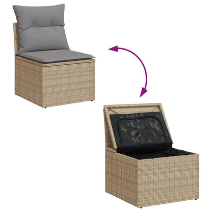 Set Divano da Giardino 14 pz con Cuscini Beige Misto Polyrattan