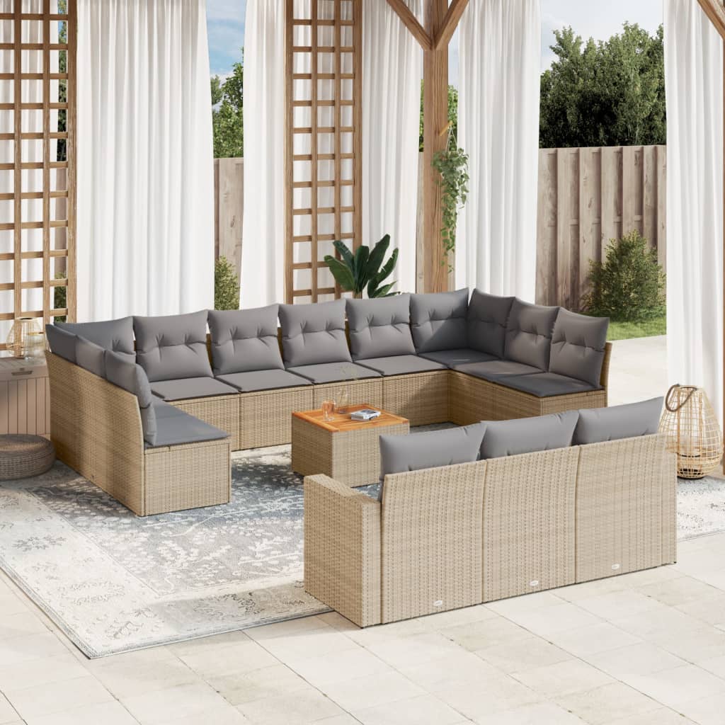 Set Divano da Giardino 14 pz con Cuscini Beige Misto Polyrattan | homemem39