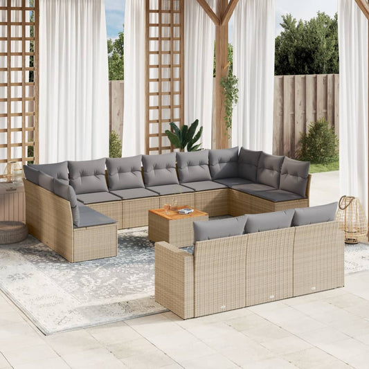 Set Divano da Giardino 14 pz con Cuscini Beige Misto Polyrattan | homemem39