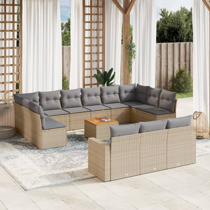 Set Divano da Giardino 14 pz con Cuscini Beige Misto Polyrattan - homemem39
