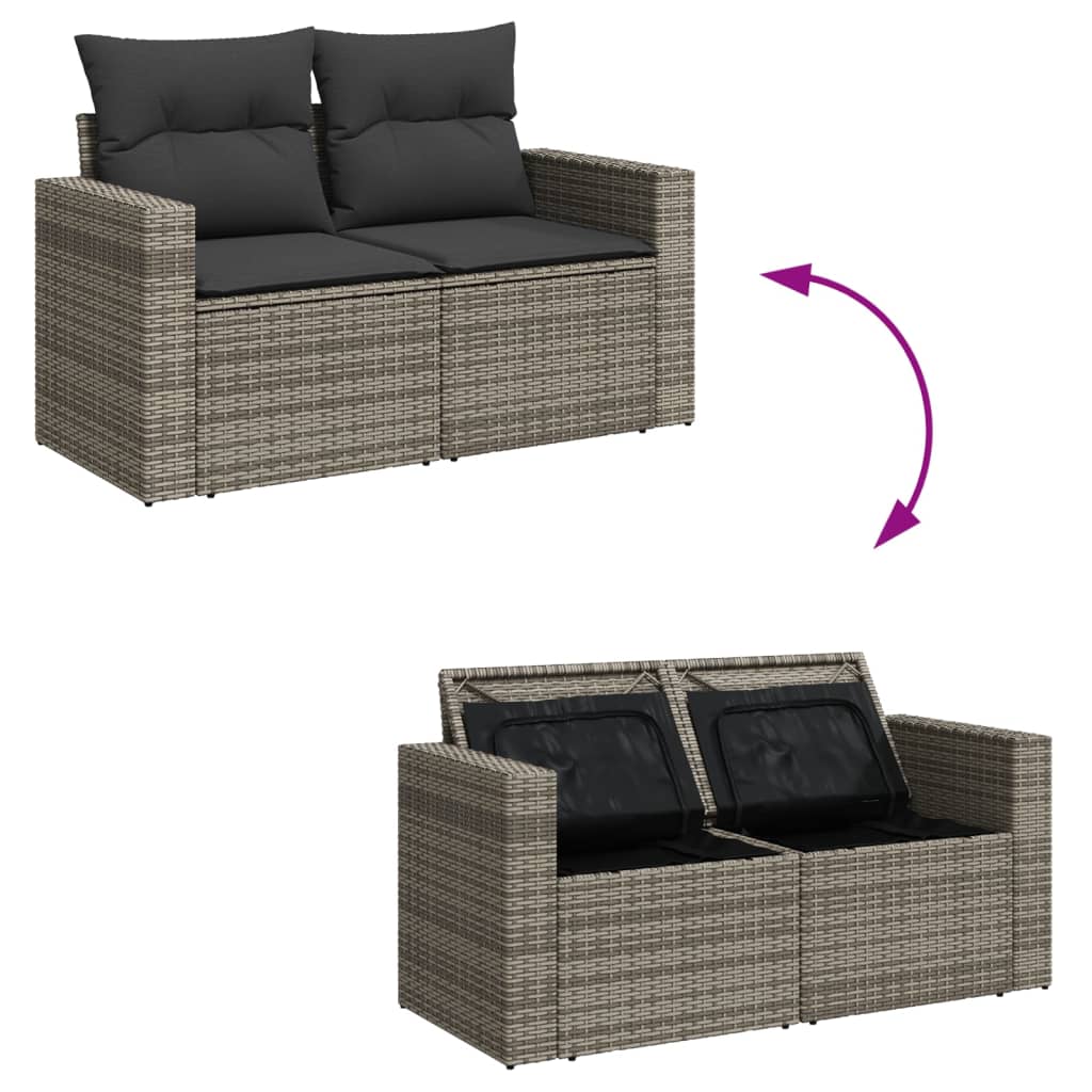 Set Divani da Giardino 14pz con Cuscini in Polyrattan Grigio | homemem39