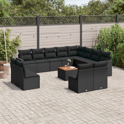 Set Divani da Giardino 13pz con Cuscini Nero in Polyrattan | homemem39