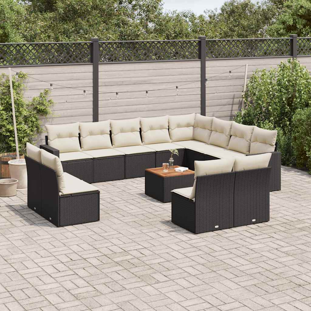Set Divani da Giardino 13pz con Cuscini Nero in Polyrattan | homemem39