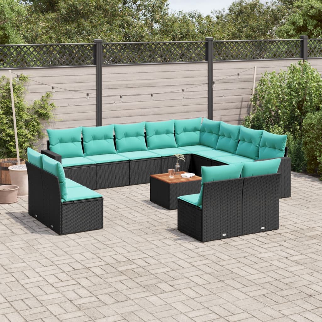 Set Divani da Giardino 13pz con Cuscini Nero in Polyrattan | homemem39