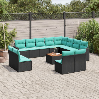 Set Divani da Giardino 13pz con Cuscini Nero in Polyrattan | homemem39