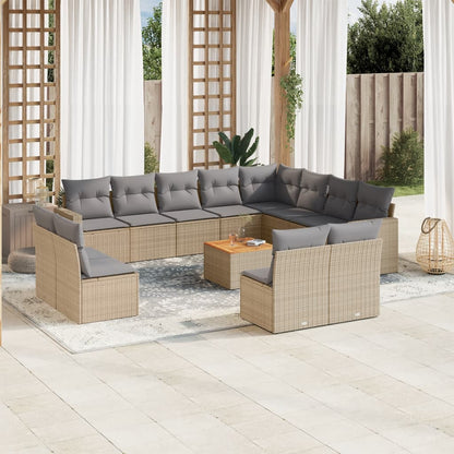 Set Divano da Giardino 13 pz con Cuscini Beige Misto Polyrattan | homemem39