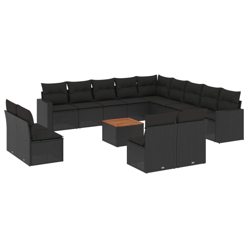 Set Divani da Giardino 14pz con Cuscini in Polyrattan Nero | homemem39