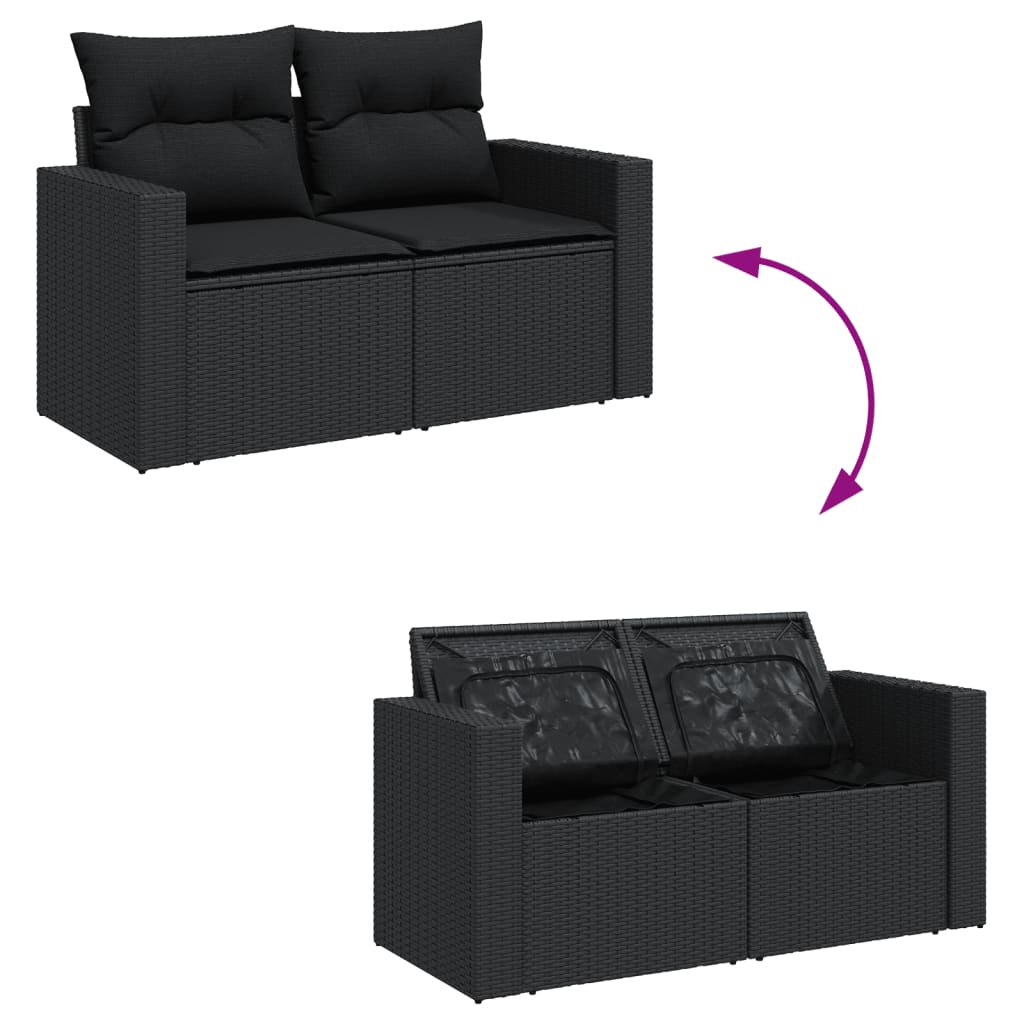 Set Divani da Giardino 14pz con Cuscini in Polyrattan Nero | homemem39