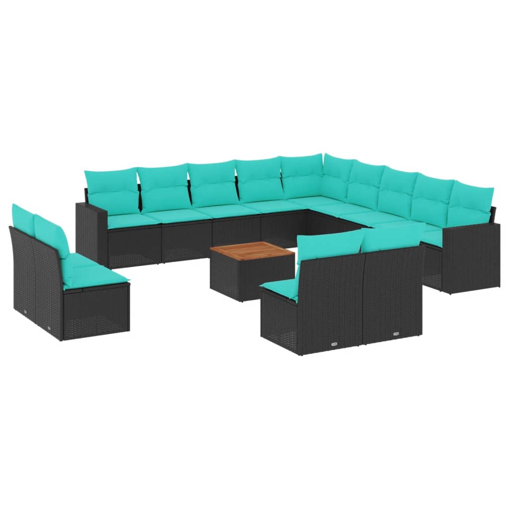 Set Divani da Giardino 14pz con Cuscini in Polyrattan Nero | homemem39