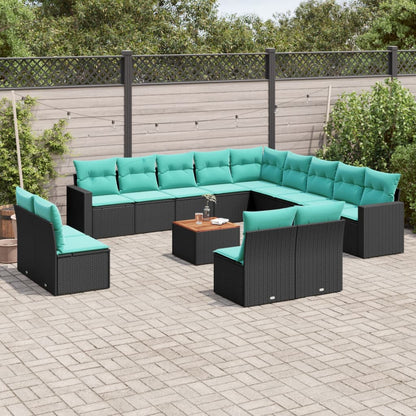 Set Divani da Giardino 14pz con Cuscini in Polyrattan Nero | homemem39