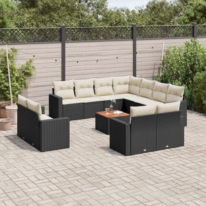 12 pc Garden Sofa Set with Black Polyrattan Cushions