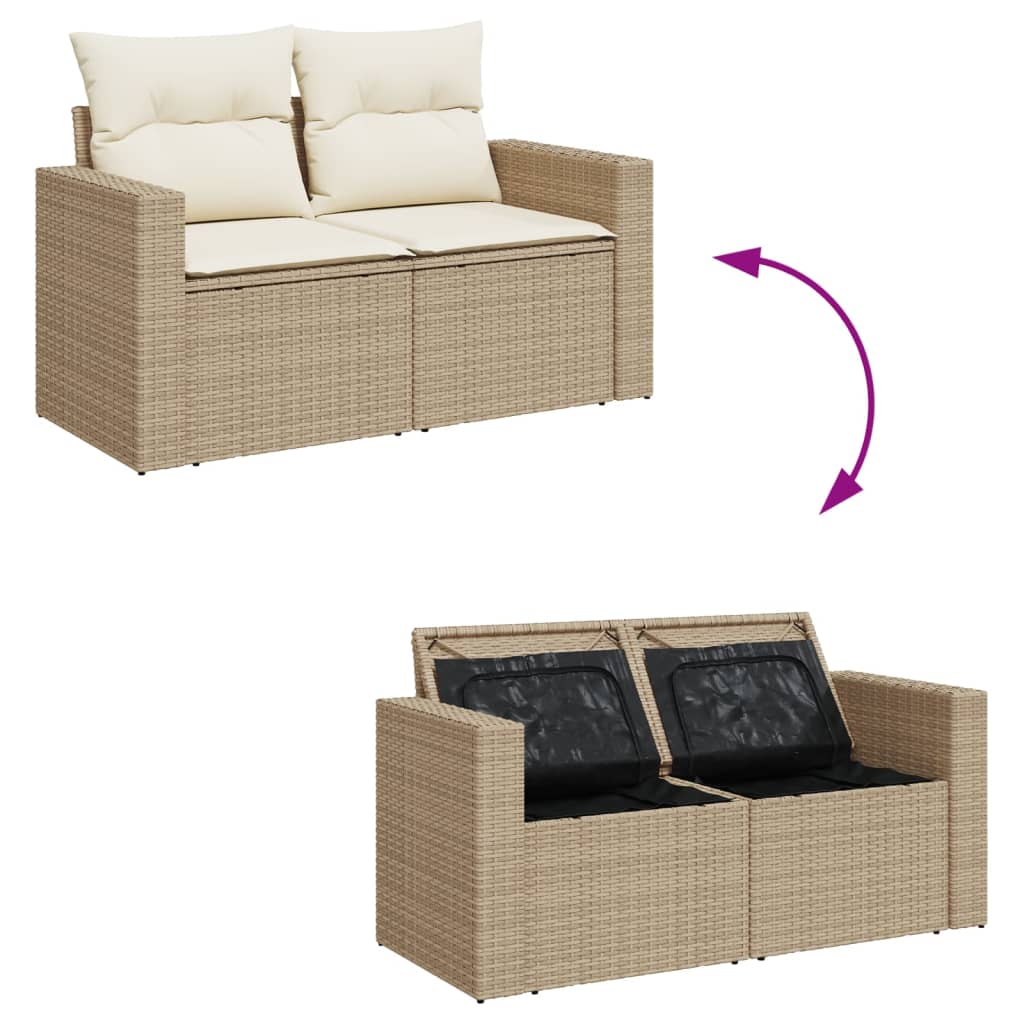 Set Divano da Giardino 13 pz con Cuscini Beige in Polyrattan - homemem39