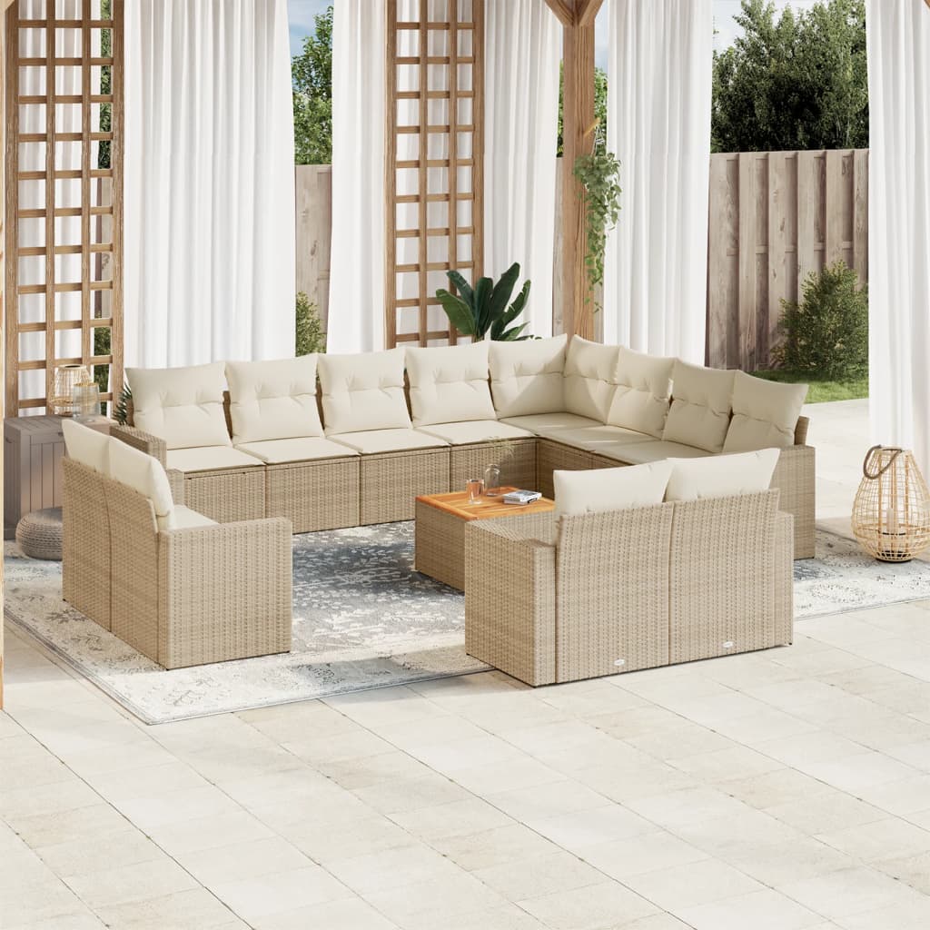 Set Divano da Giardino 13 pz con Cuscini Beige in Polyrattan - homemem39