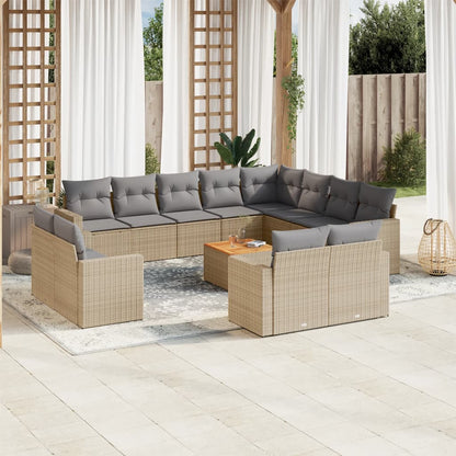 Set Divano da Giardino 13 pz con Cuscini Beige Misto Polyrattan - homemem39