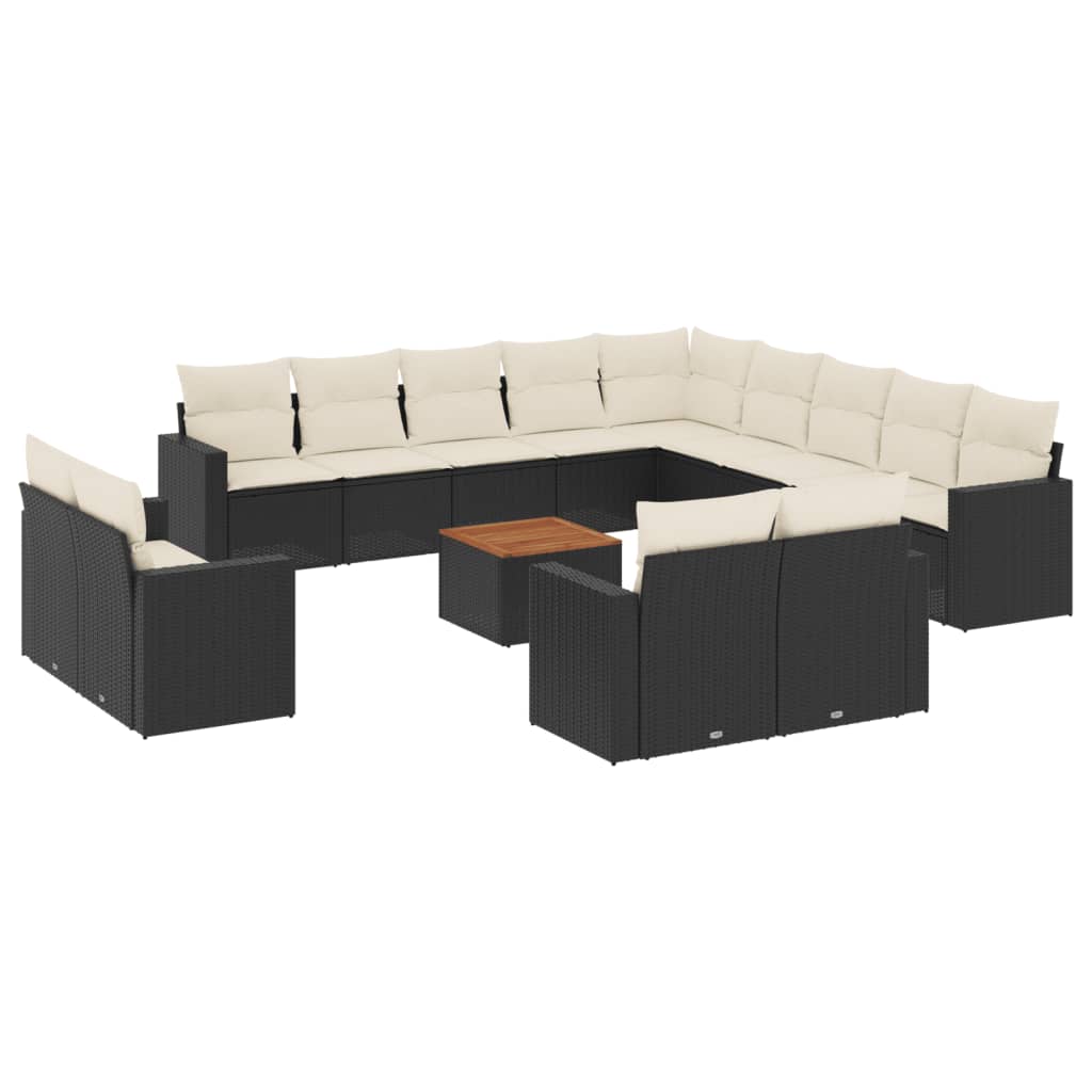 Set Divani da Giardino 14pz con Cuscini in Polyrattan Nero