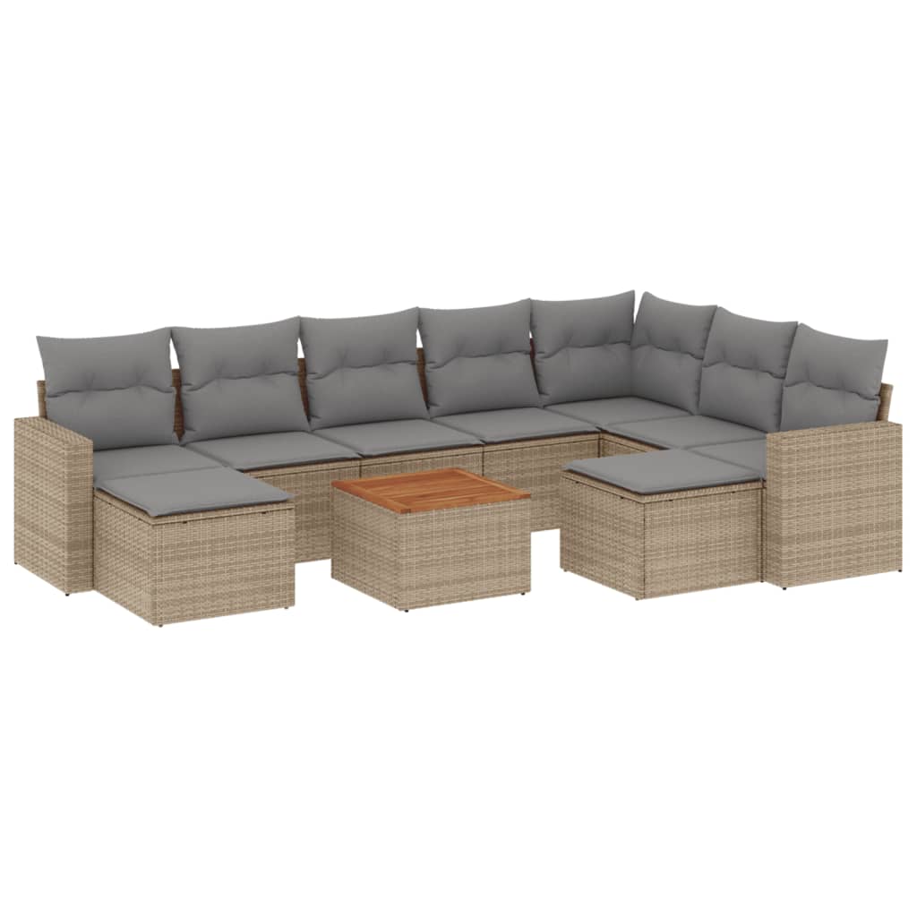 Set Divano da Giardino 10 pz con Cuscini Beige Misto Polyrattan - homemem39
