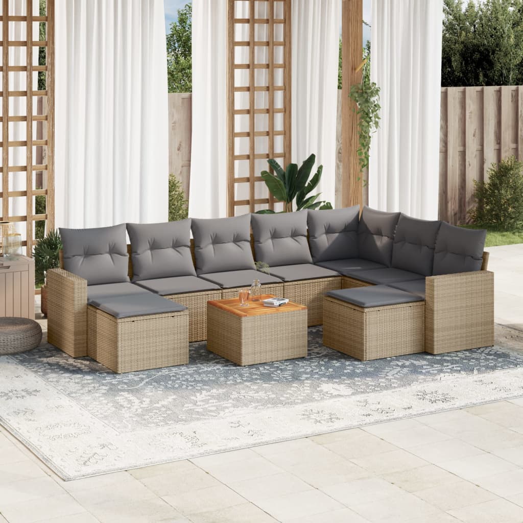 Set Divano da Giardino 10 pz con Cuscini Beige Misto Polyrattan - homemem39