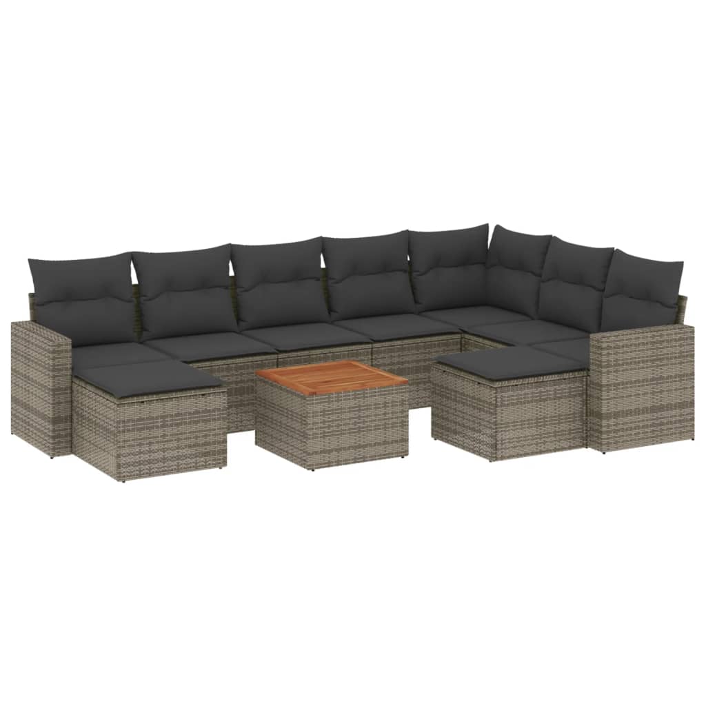 Set Divano da Giardino 10 pz con Cuscini Grigio in Polyrattan | homemem39