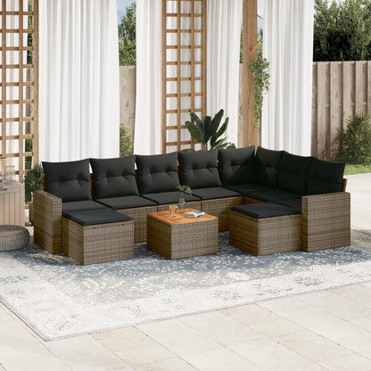 Set Divano da Giardino 10 pz con Cuscini Grigio in Polyrattan - homemem39