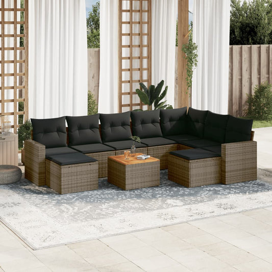 Set Divano da Giardino 10 pz con Cuscini Grigio in Polyrattan - homemem39