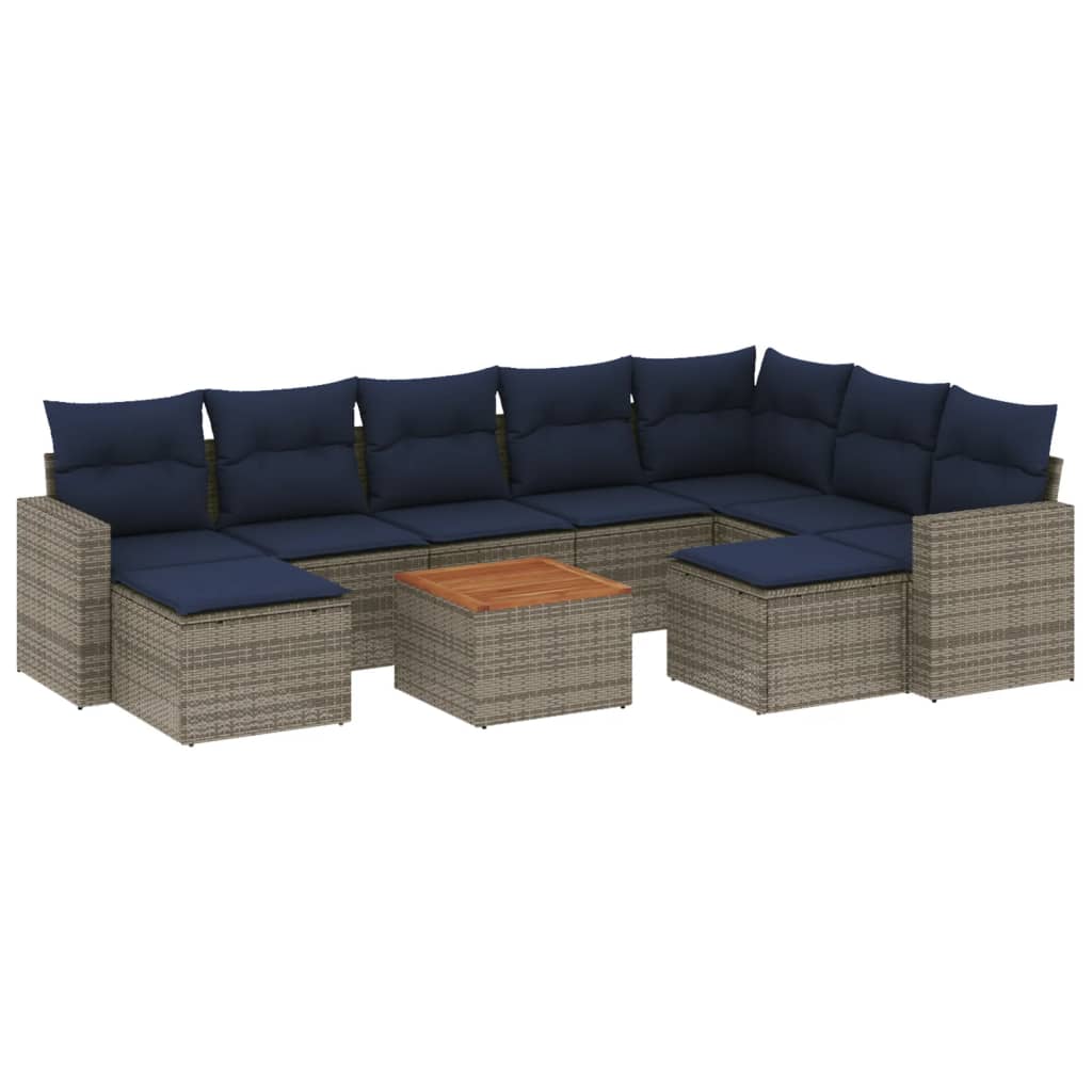 Set Divani da Giardino 10 pz con Cuscini Grigio in Polyrattan | homemem39