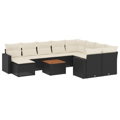 Set Divani da Giardino 11 pz con Cuscini in Polyrattan Nero