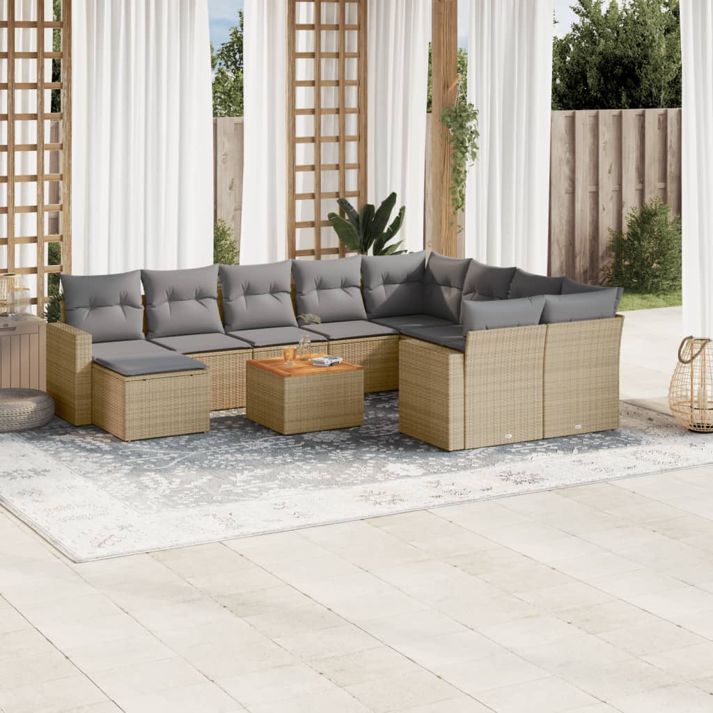 Set Divano da Giardino 11 pz con Cuscini Beige Misto Polyrattan - homemem39