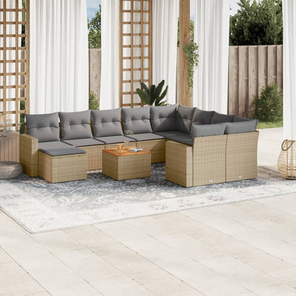 Set Divano da Giardino 11 pz con Cuscini Beige Misto Polyrattan - homemem39