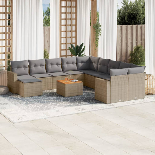 Set Divano da Giardino 12 pz con Cuscini Beige Misto Polyrattan - homemem39