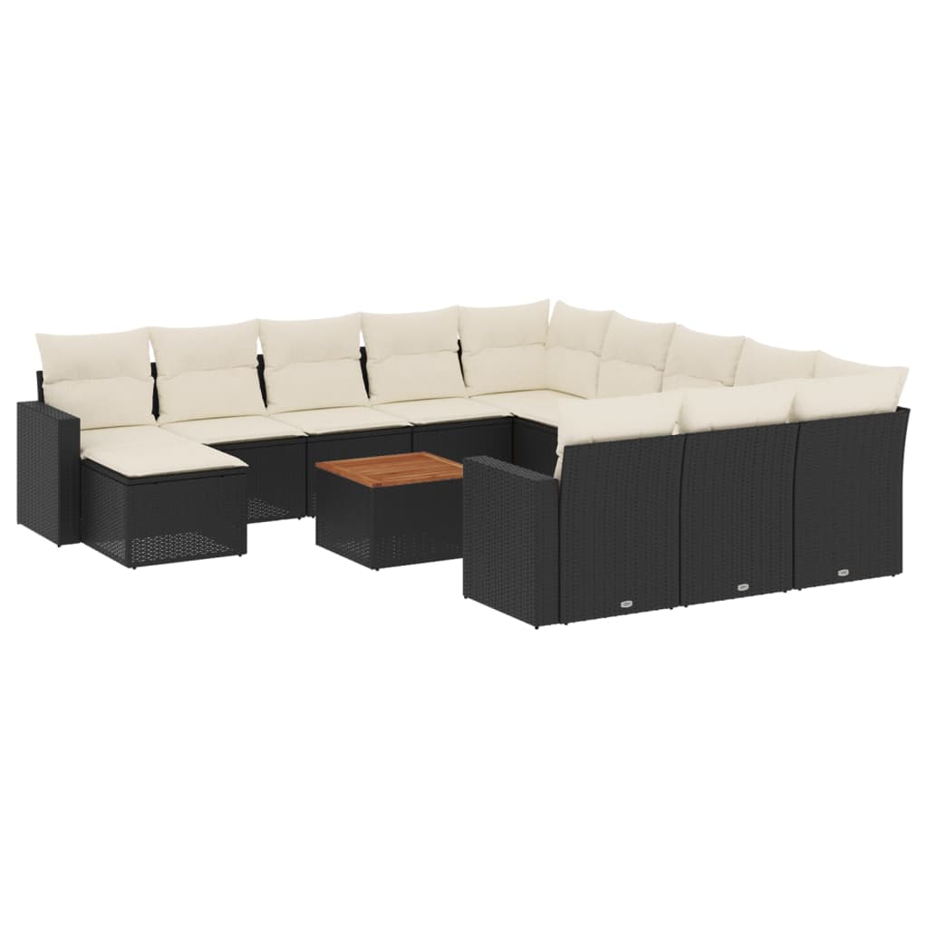 Set Divani da Giardino 13pz con Cuscini Nero in Polyrattan