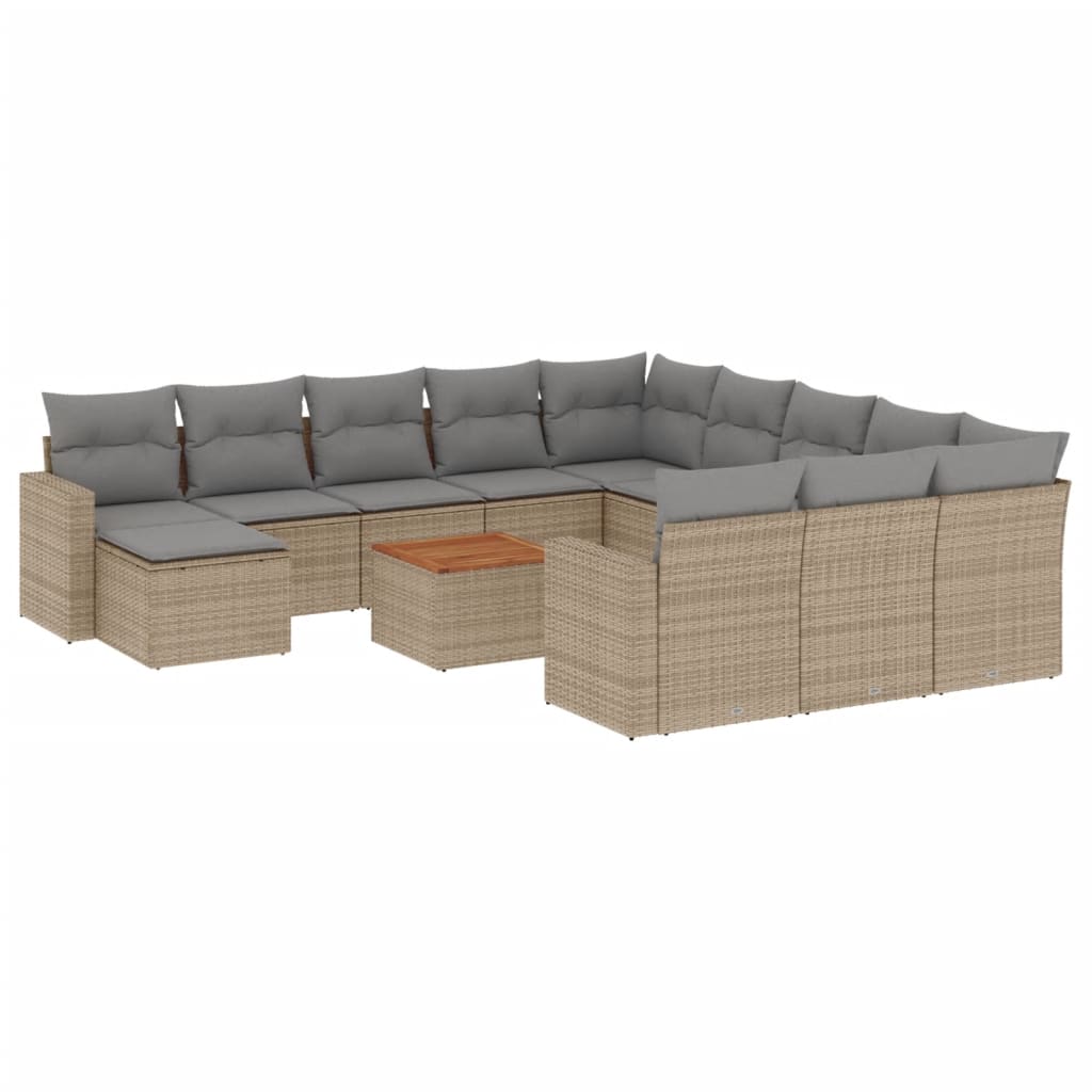 Set Divano da Giardino 13 pz con Cuscini Beige Misto Polyrattan - homemem39