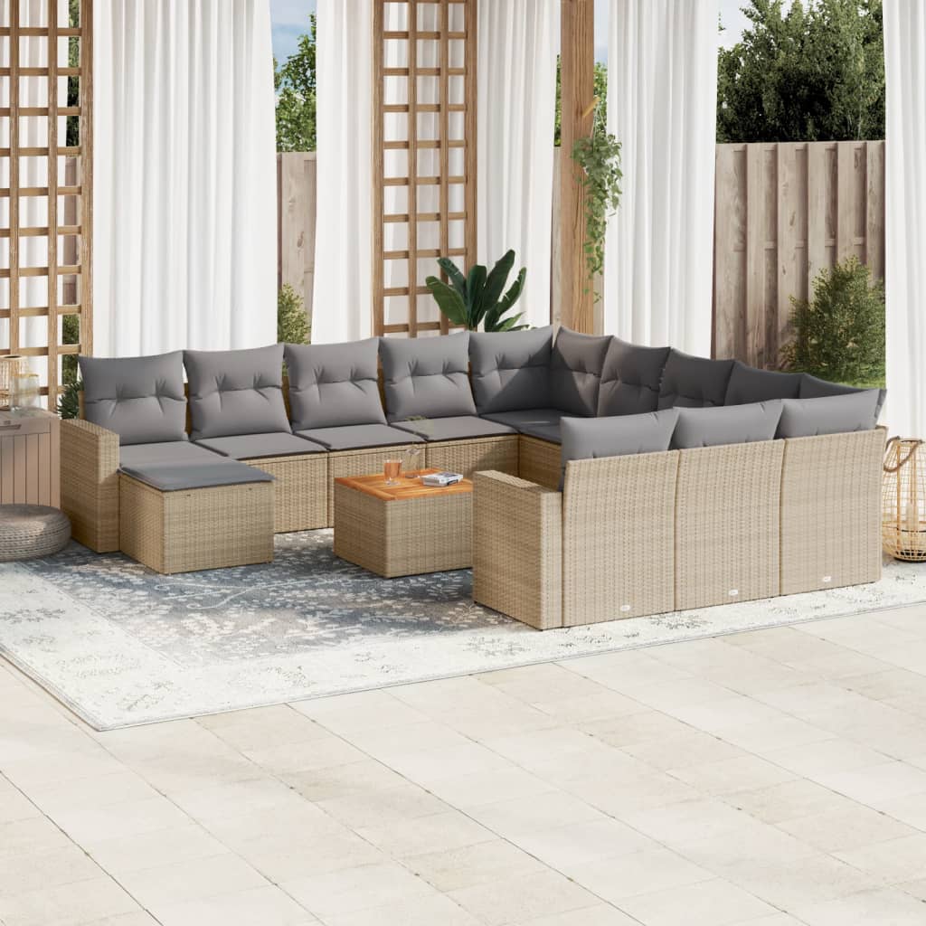 Set Divano da Giardino 13 pz con Cuscini Beige Misto Polyrattan - homemem39