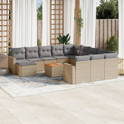 Set Divano da Giardino 13 pz con Cuscini Beige Misto Polyrattan - homemem39