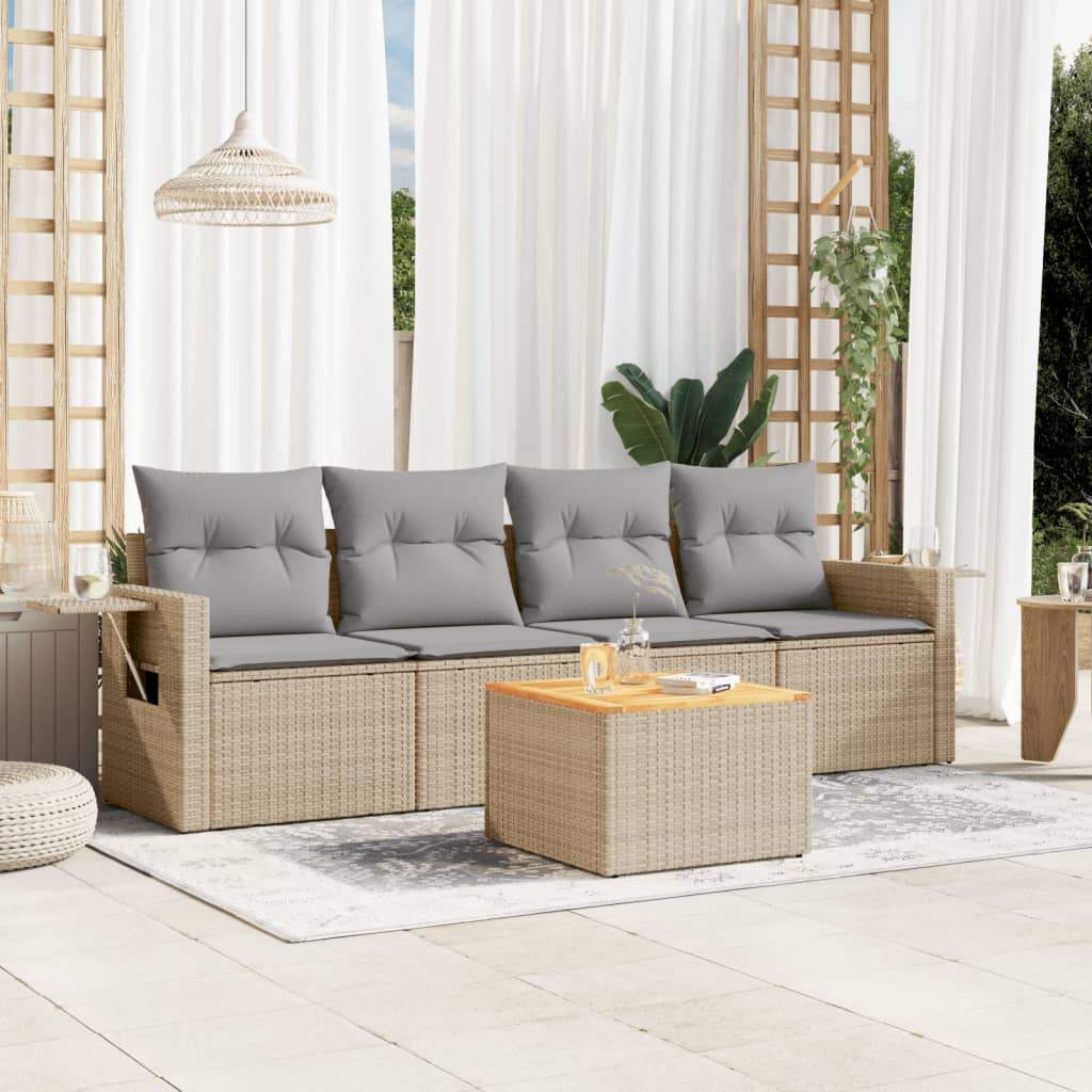 Set Divano da Giardino 5 pz con Cuscini Beige Misto Polyrattan - homemem39