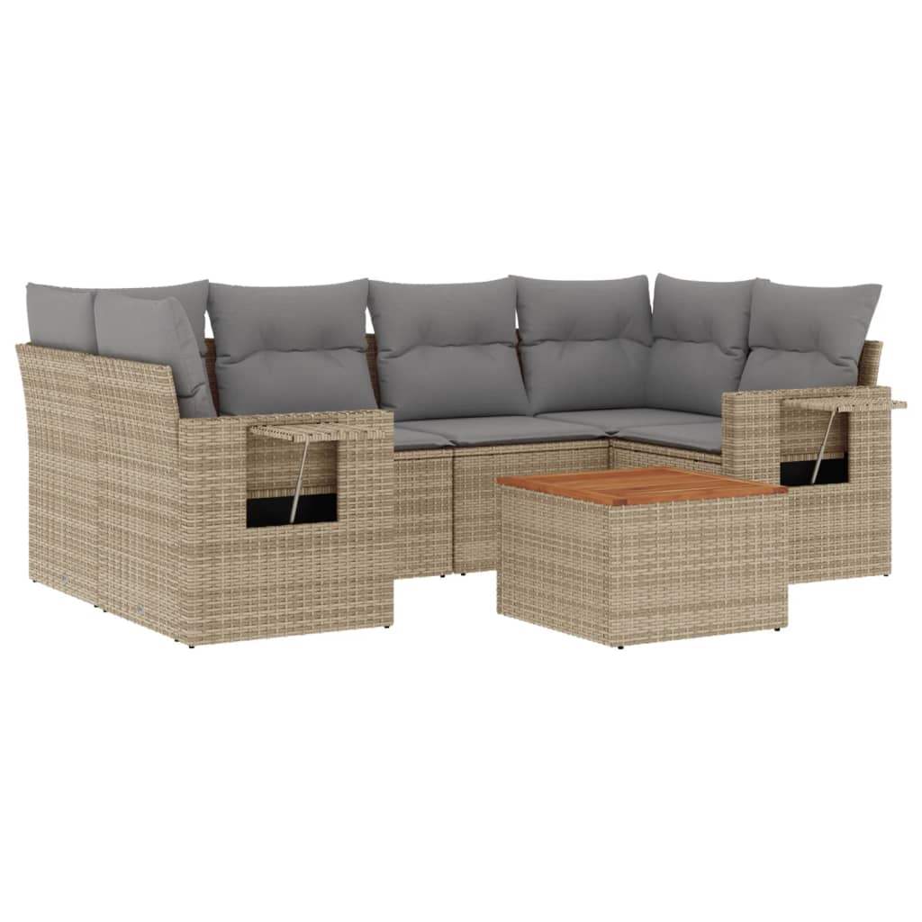 Set Divano da Giardino 7 pz con Cuscini Beige Misto Polyrattan - homemem39