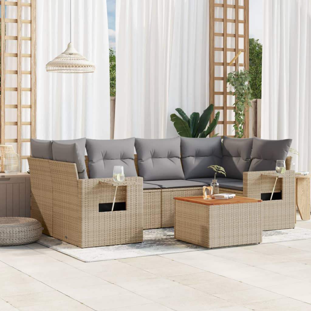 Set Divano da Giardino 7 pz con Cuscini Beige Misto Polyrattan - homemem39