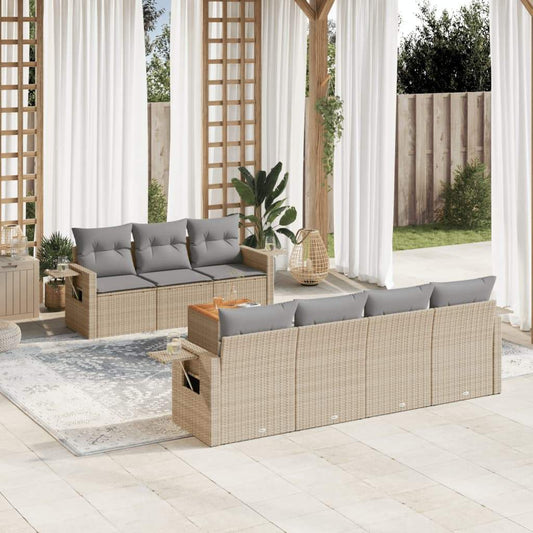 Set Divano da Giardino 8 pz con Cuscini Beige Misto Polyrattan - homemem39