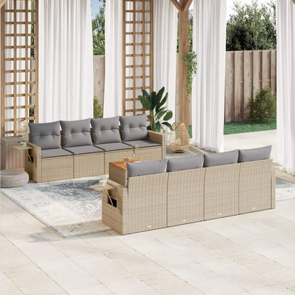 Set Divano da Giardino 9 pz con Cuscini Beige Misto Polyrattan - homemem39