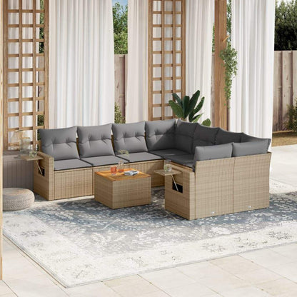 Set Divano da Giardino 9 pz con Cuscini Beige Misto Polyrattan - homemem39