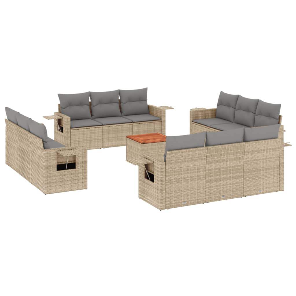 Set Divano da Giardino 13 pz con Cuscini Beige Misto Polyrattan - homemem39