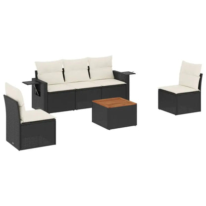 Set Divano da Giardino 6 pz con Cuscini Nero in Polyrattan - homemem39