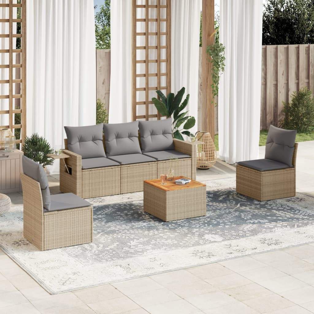 Set Divano da Giardino 6 pz con Cuscini Beige Misto Polyrattan - homemem39