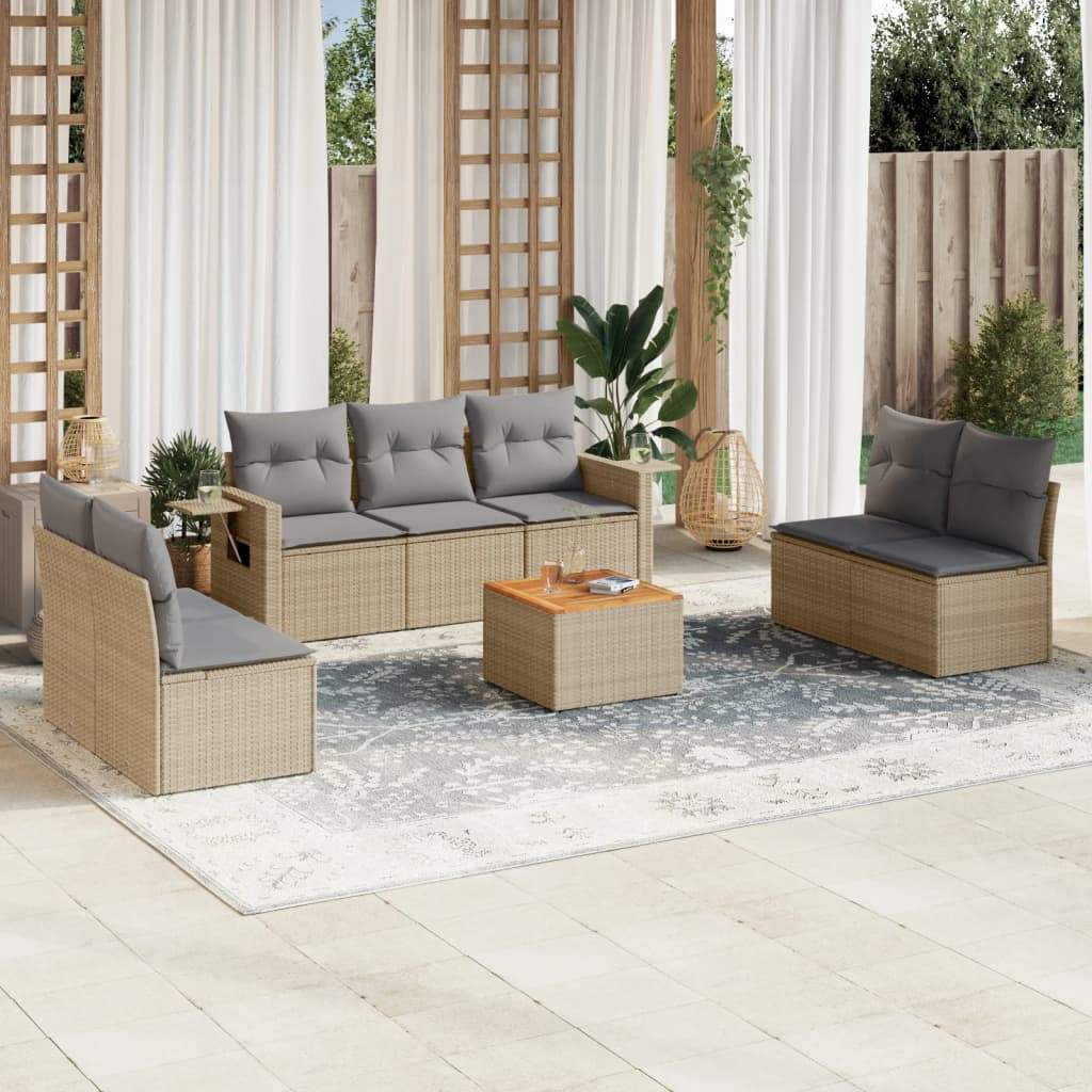 Set Divano da Giardino 8 pz con Cuscini Beige Misto Polyrattan - homemem39