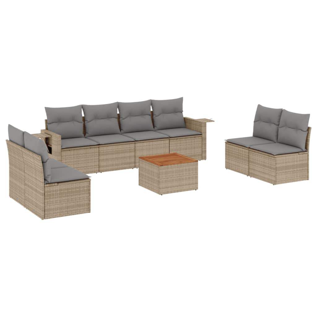 Set Divano da Giardino 9 pz con Cuscini Beige Misto Polyrattan - homemem39