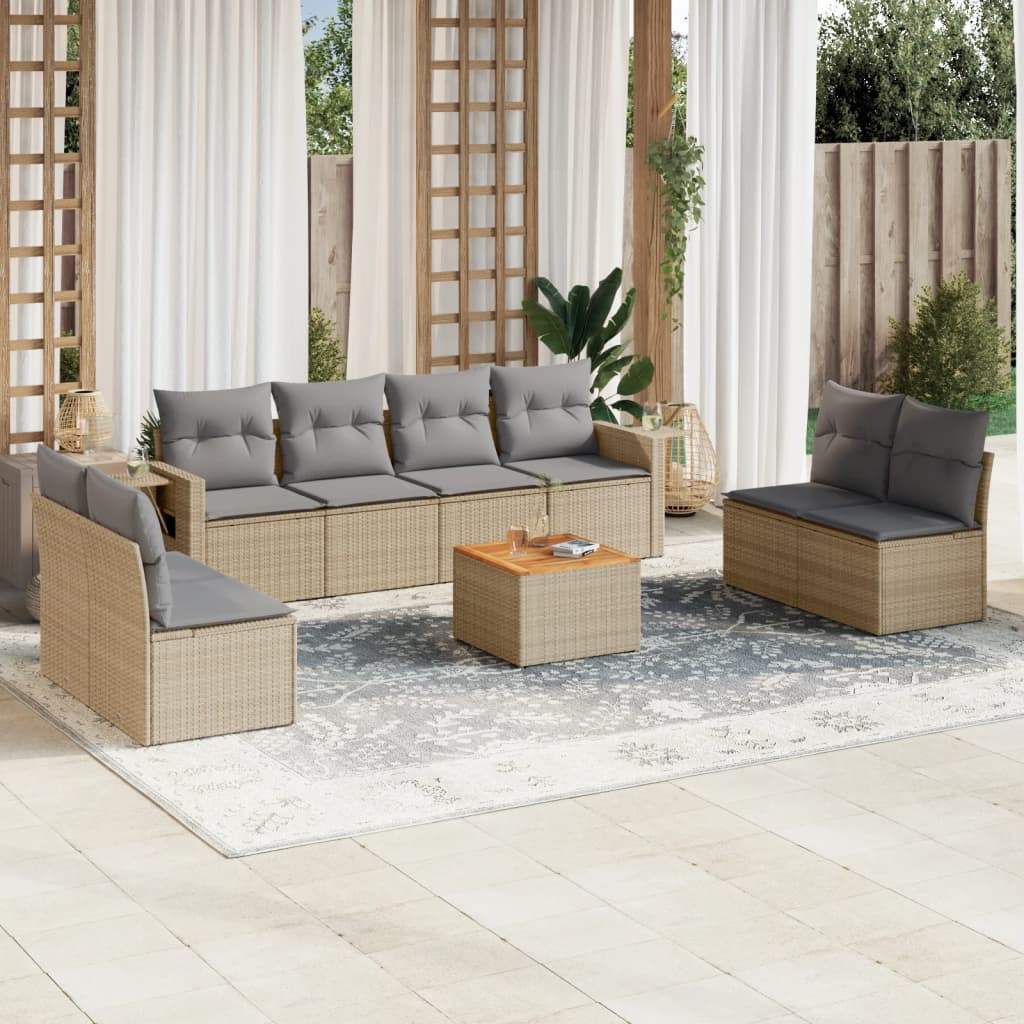 Set Divano da Giardino 9 pz con Cuscini Beige Misto Polyrattan - homemem39